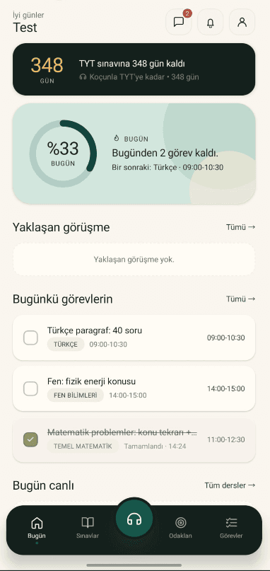Bire Bir Koç uygulaması ana ekranı